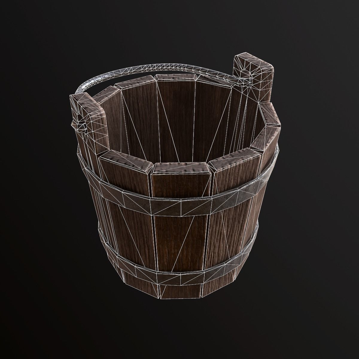 Medieval Wood Bucket - PBR Game Ready Low-poly 3D model_8