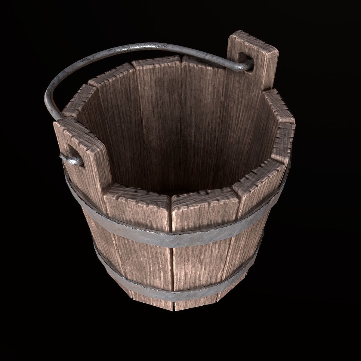 Medieval Wood Bucket - PBR Game Ready Low-poly 3D model_7