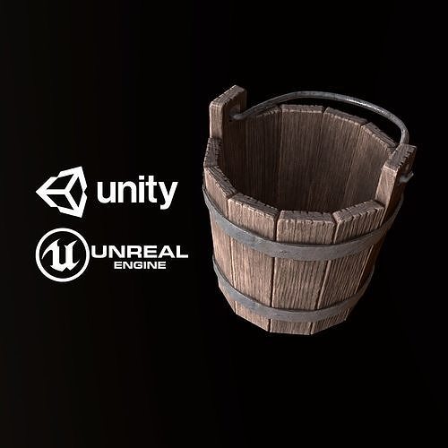 Medieval Wood Bucket - PBR Game Ready Low-poly 3D model