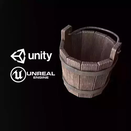 Medieval Wood Bucket - PBR Game Ready Low-poly 3D model