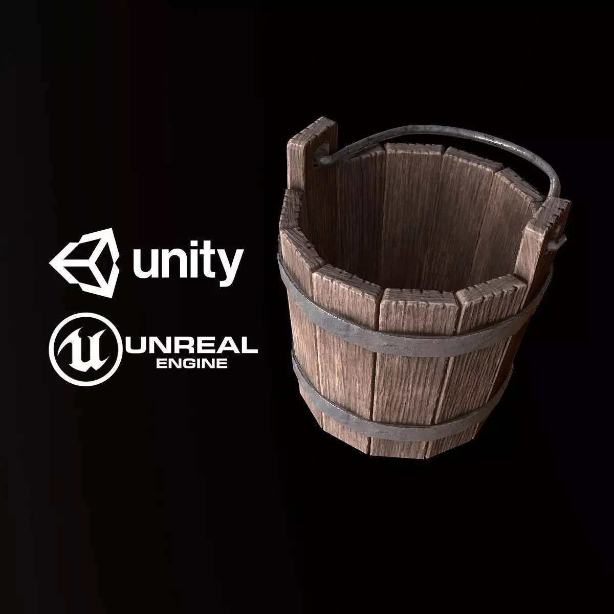 Medieval Wood Bucket - PBR Game Ready Low-poly 3D model_0