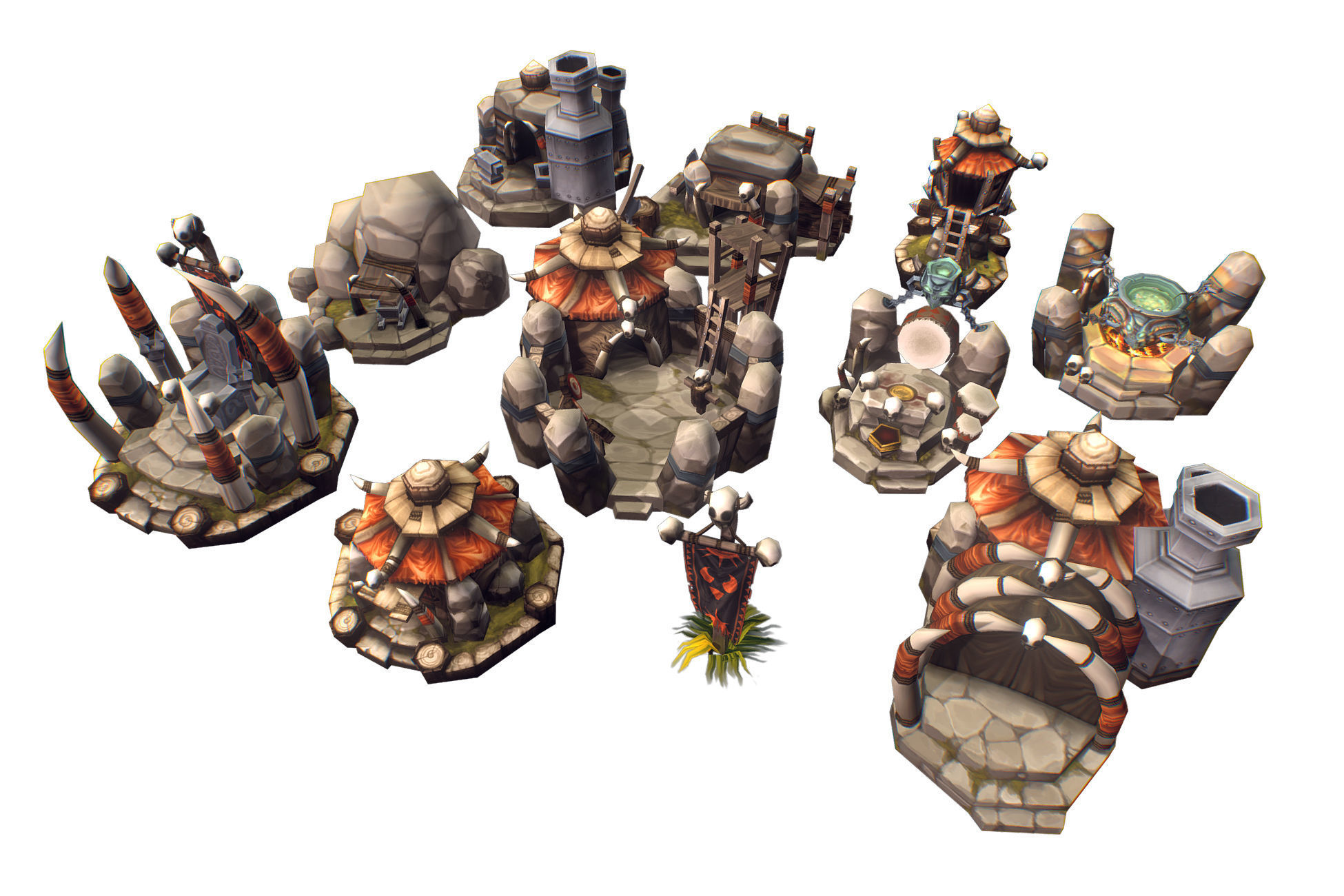 RTS Orc Building Set - Low Poly Hand Painted Low-poly 3D model_1