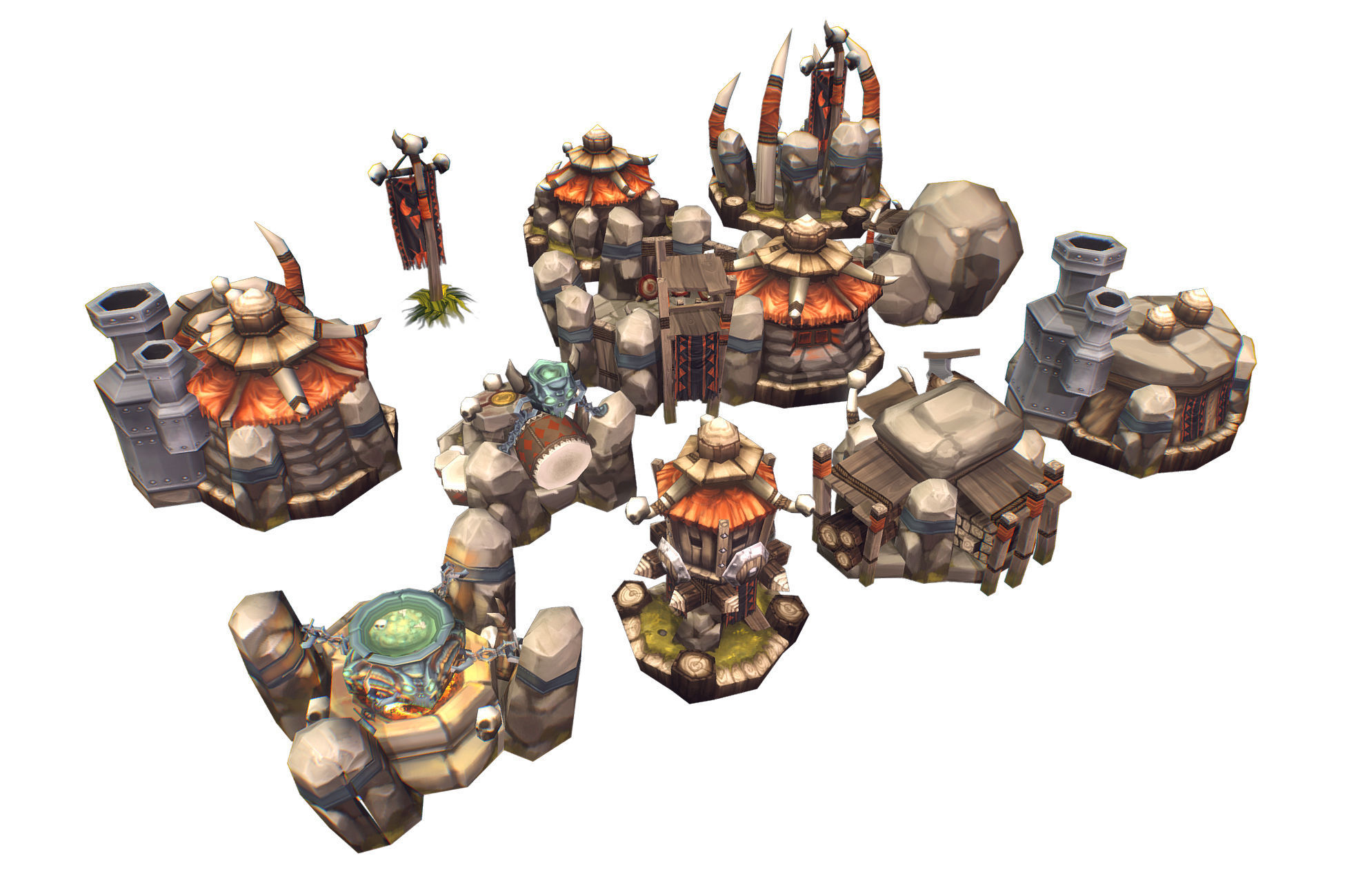 RTS Orc Building Set - Low Poly Hand Painted Low-poly 3D model_3