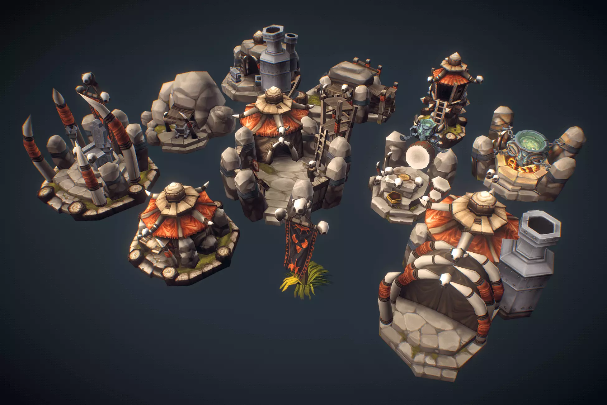 RTS Orc Building Set - Low Poly Hand Painted Low-poly 3D model_0