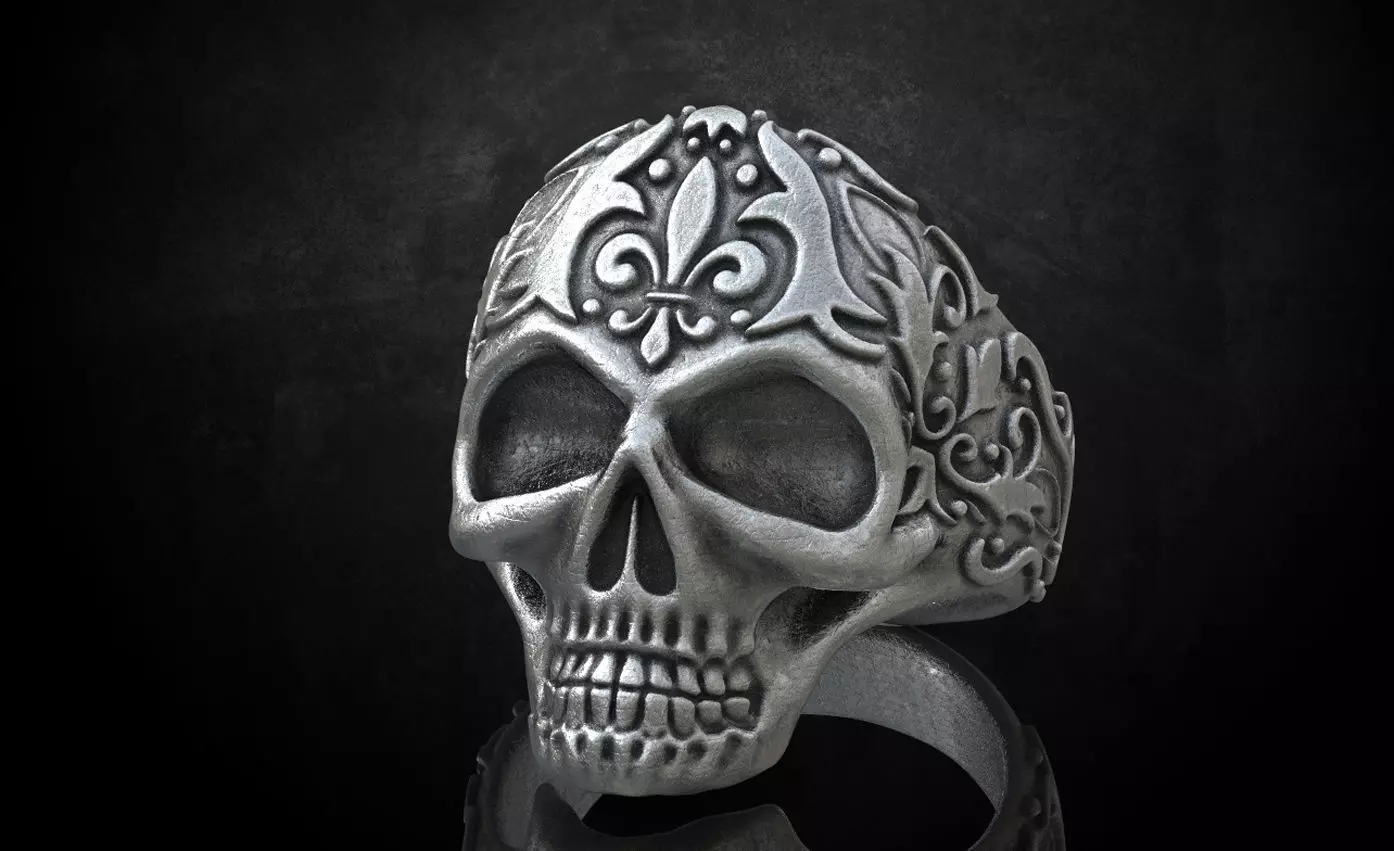 Ring skull with patterns stylish 213 3D print model_0