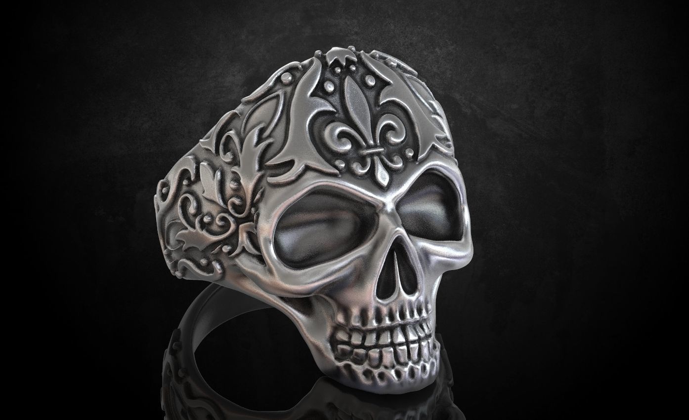 Ring skull with patterns stylish 213 3D print model_7