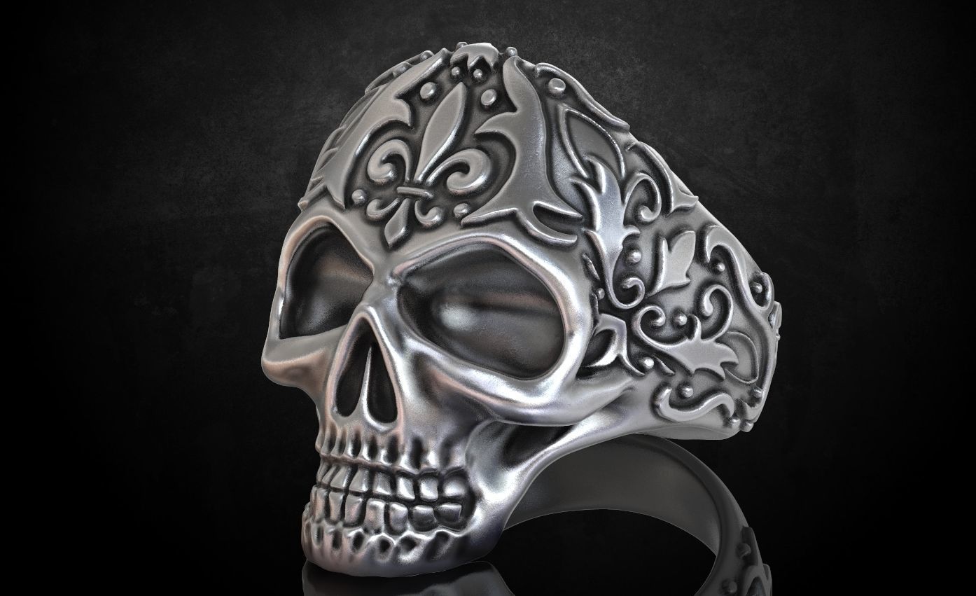 Ring skull with patterns stylish 213 3D print model_5
