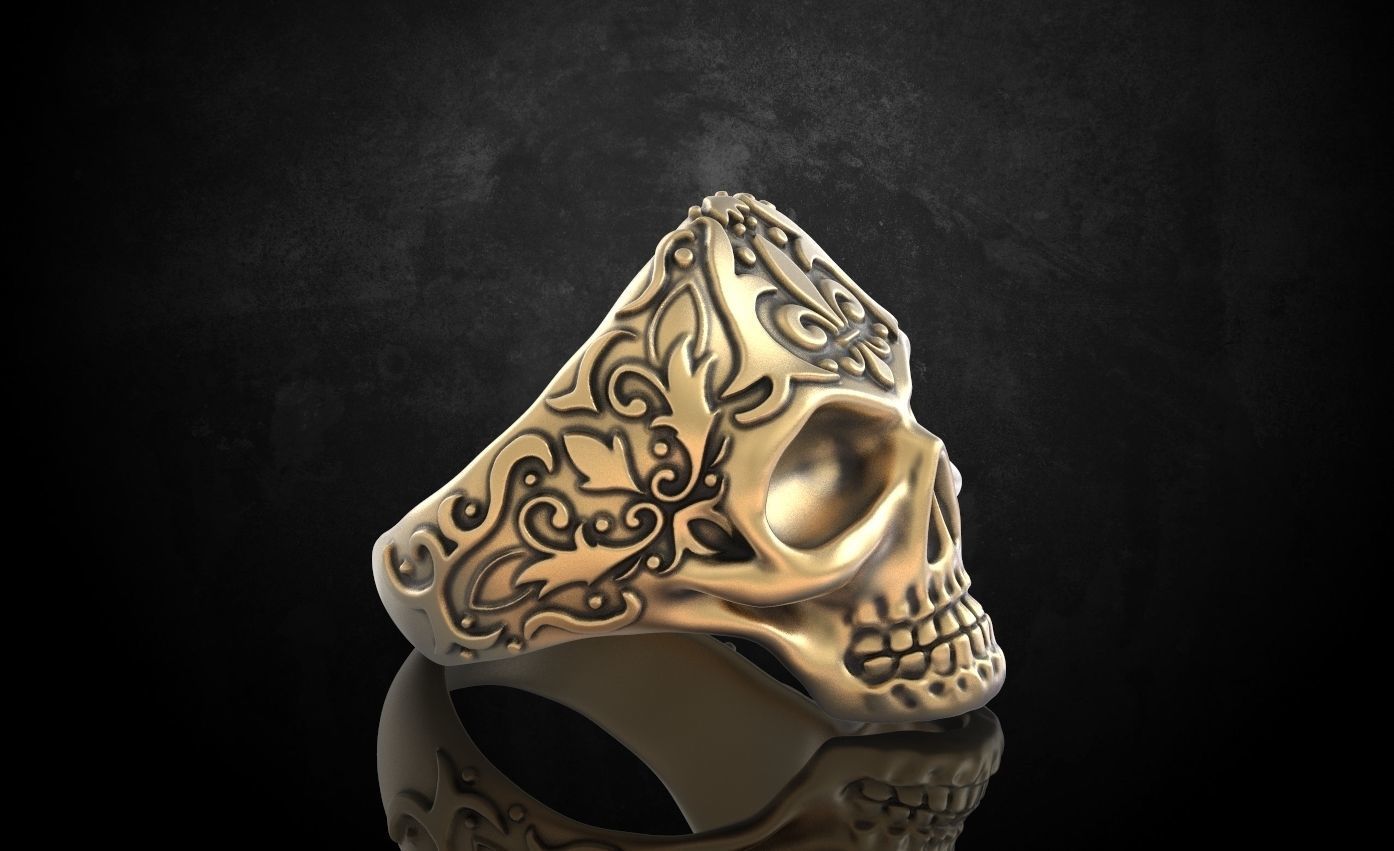 Ring skull with patterns stylish 213 3D print model_4