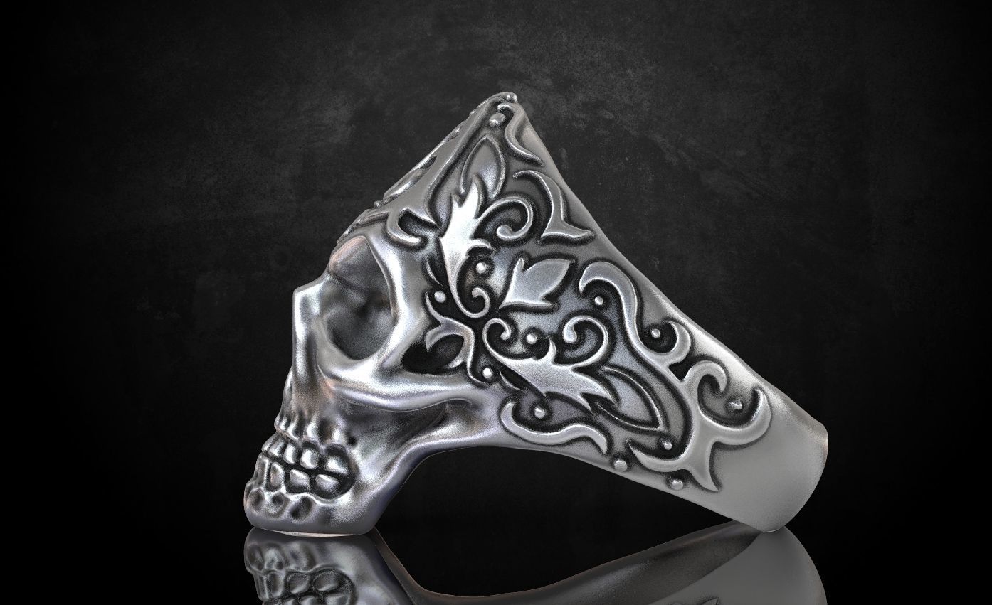 Ring skull with patterns stylish 213 3D print model_3