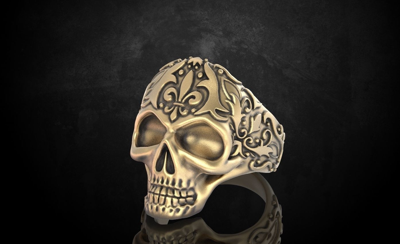 Ring skull with patterns stylish 213 3D print model_6