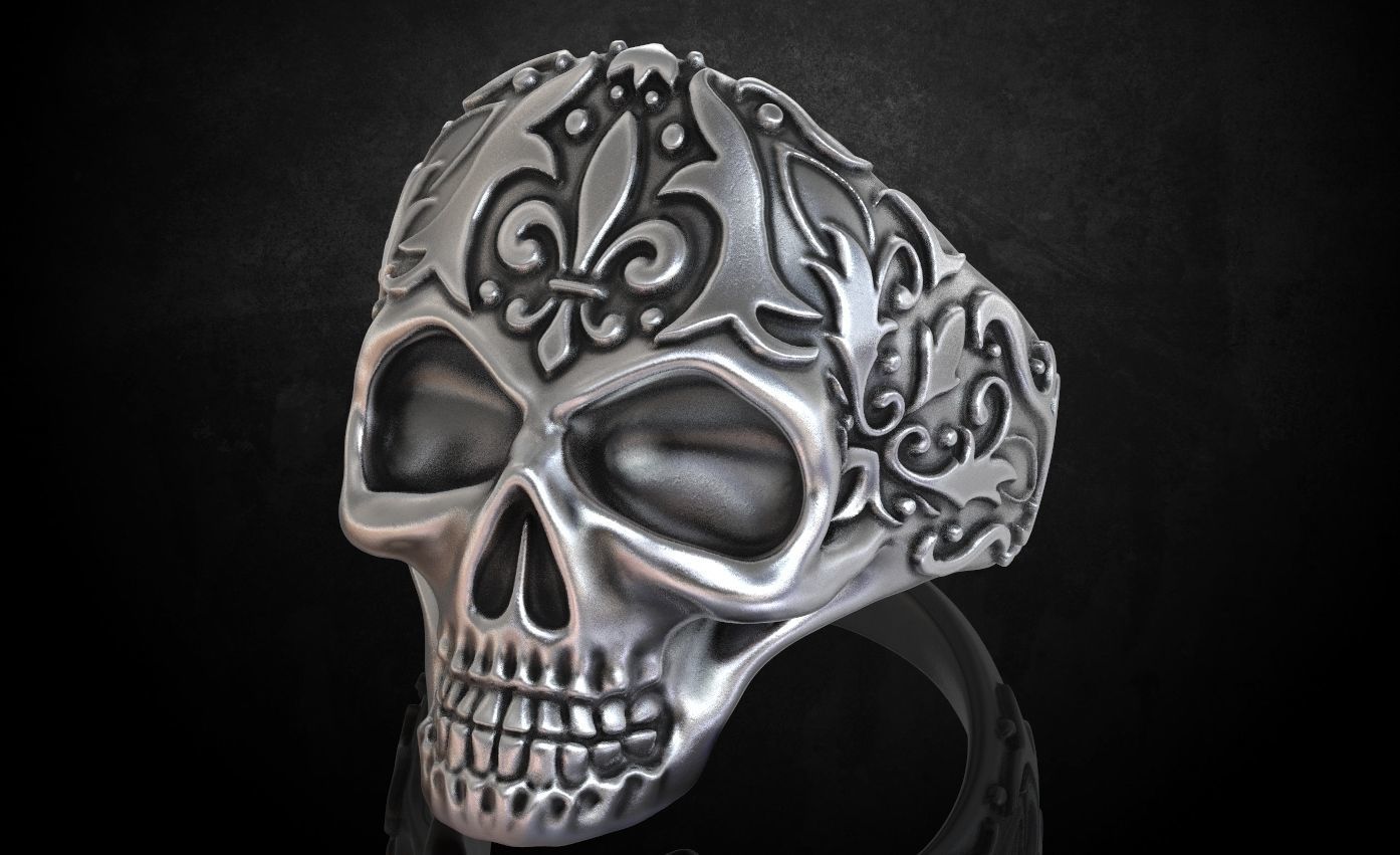 Ring skull with patterns stylish 213 3D print model_1