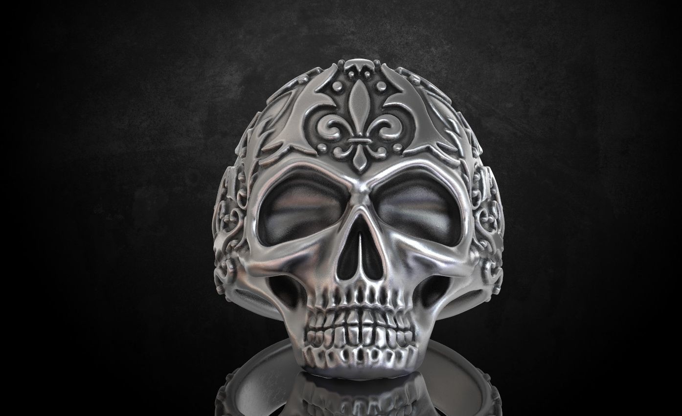 Ring skull with patterns stylish 213 3D print model_2
