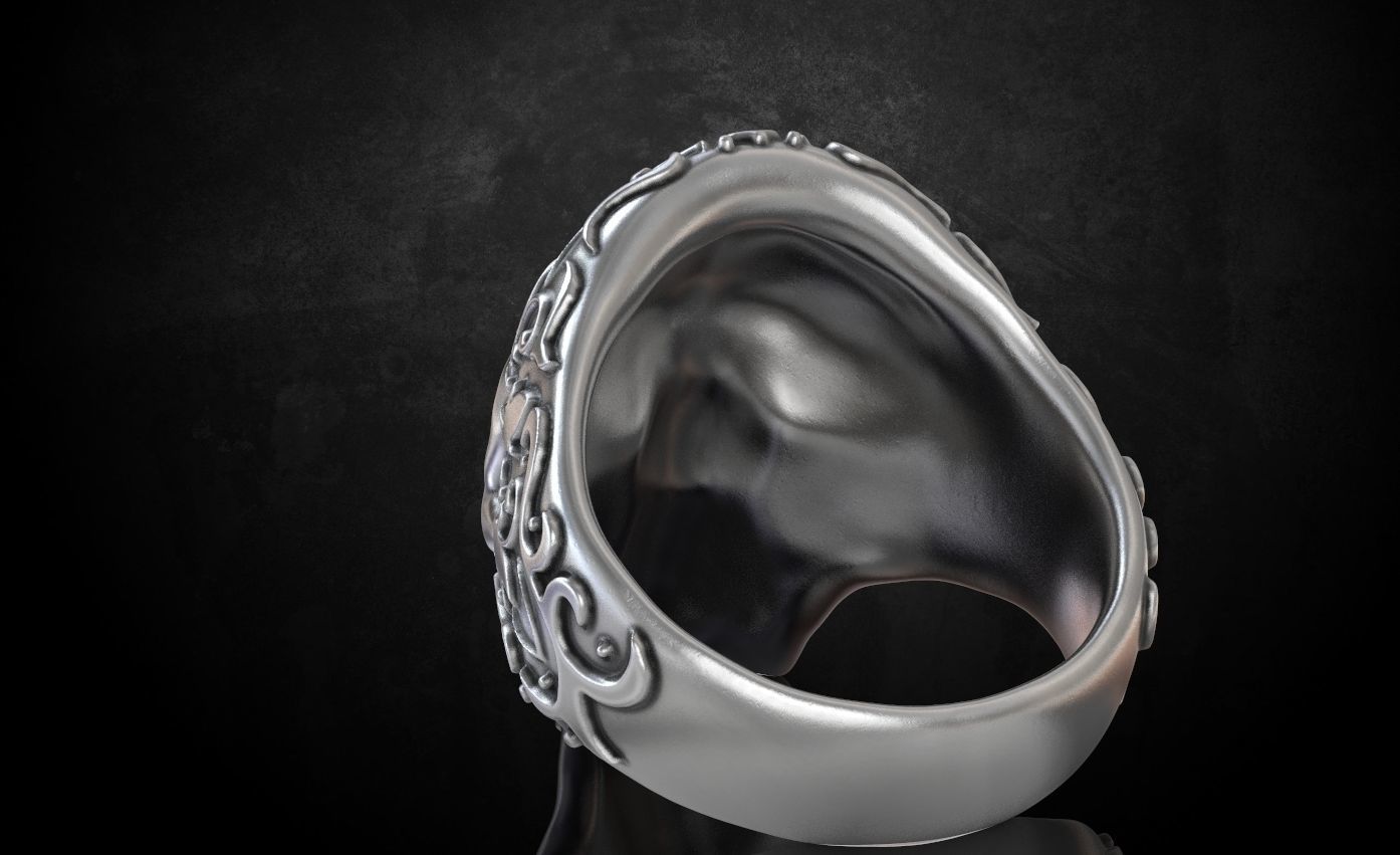 Ring skull with patterns stylish 213 3D print model_8