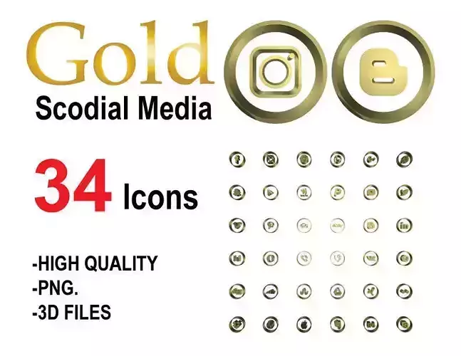 Gold Social Media Icons 3D 