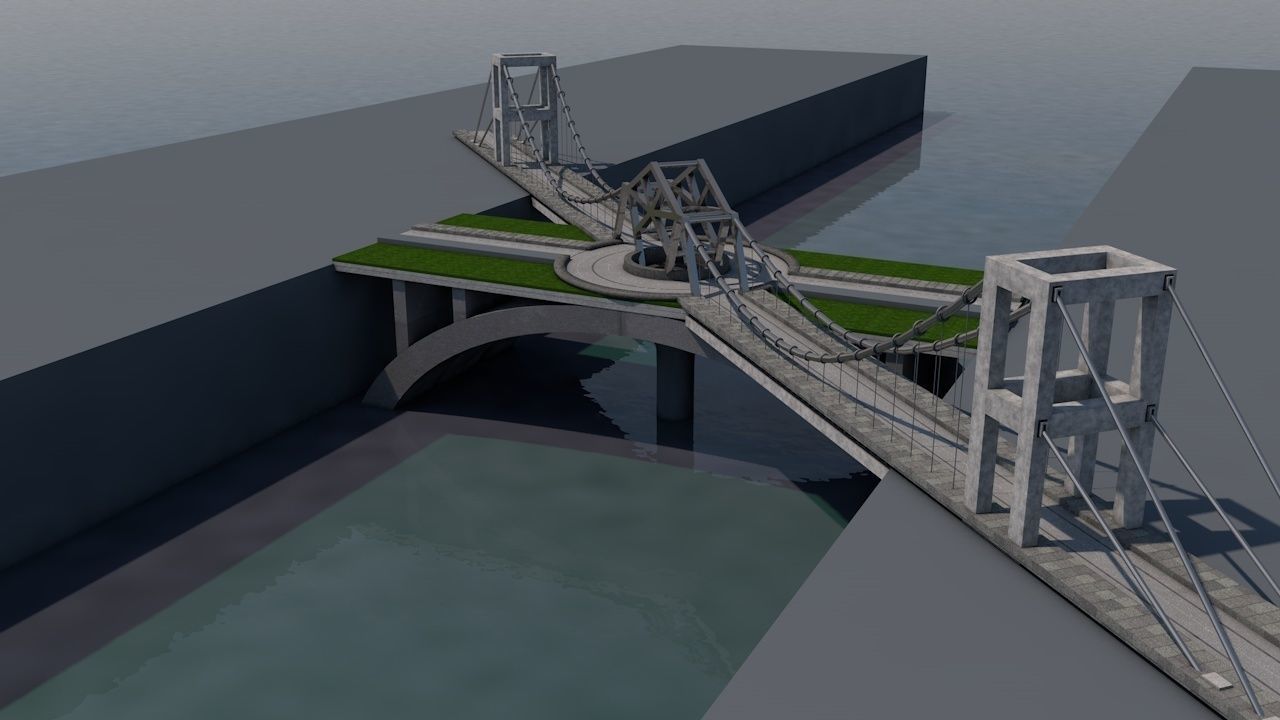 A bridge over body of water 3D model_1