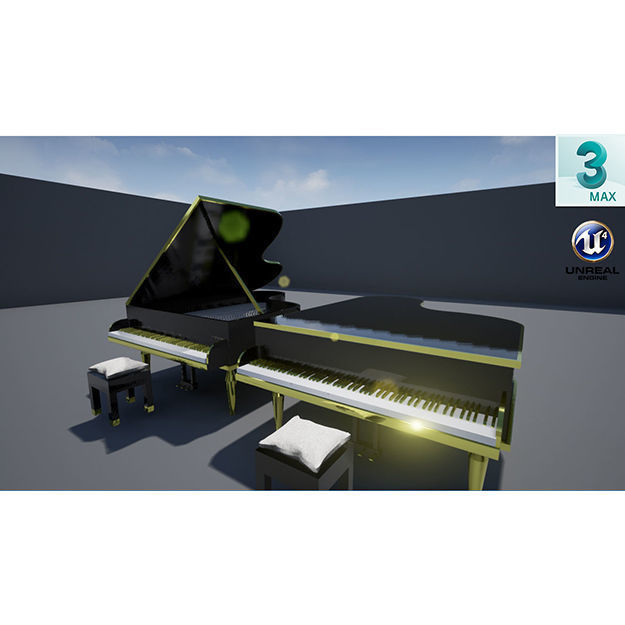 Piano with stool Low-poly 3D model_2