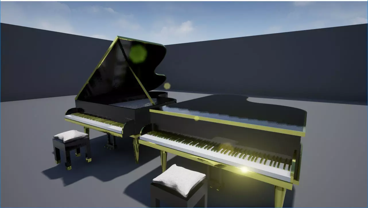 Piano with stool Low-poly 3D model_0