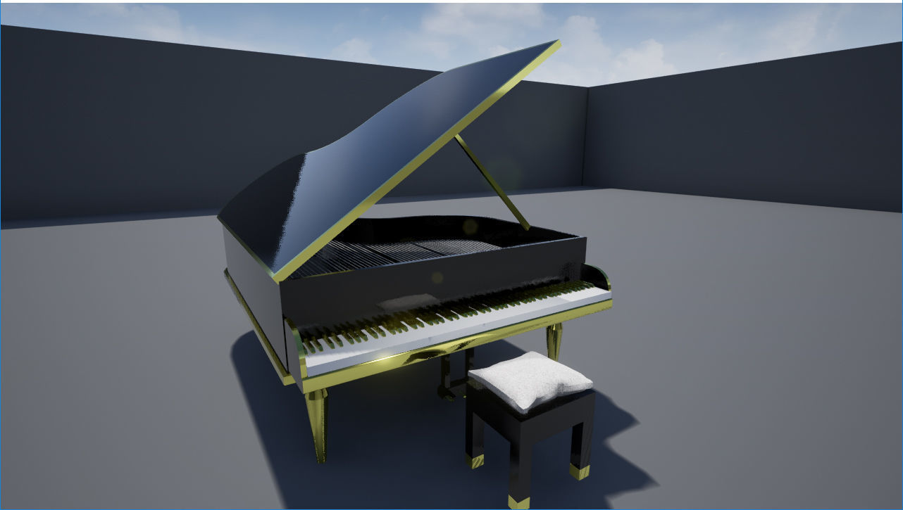 Piano with stool Low-poly 3D model_3