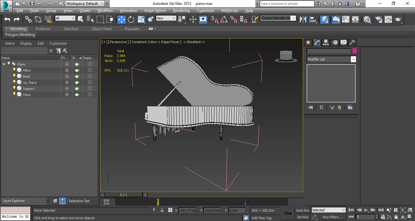 Piano with stool Low-poly 3D model_21