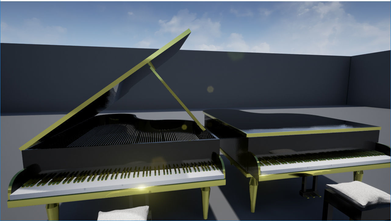 Piano with stool Low-poly 3D model_1