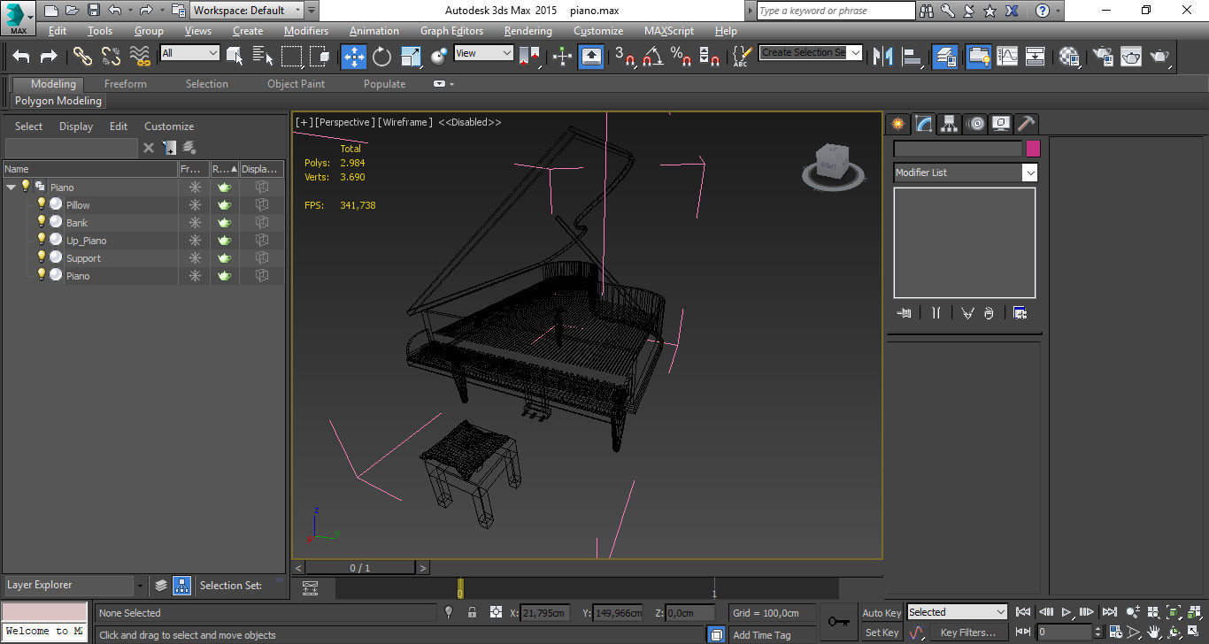 Piano with stool Low-poly 3D model_24