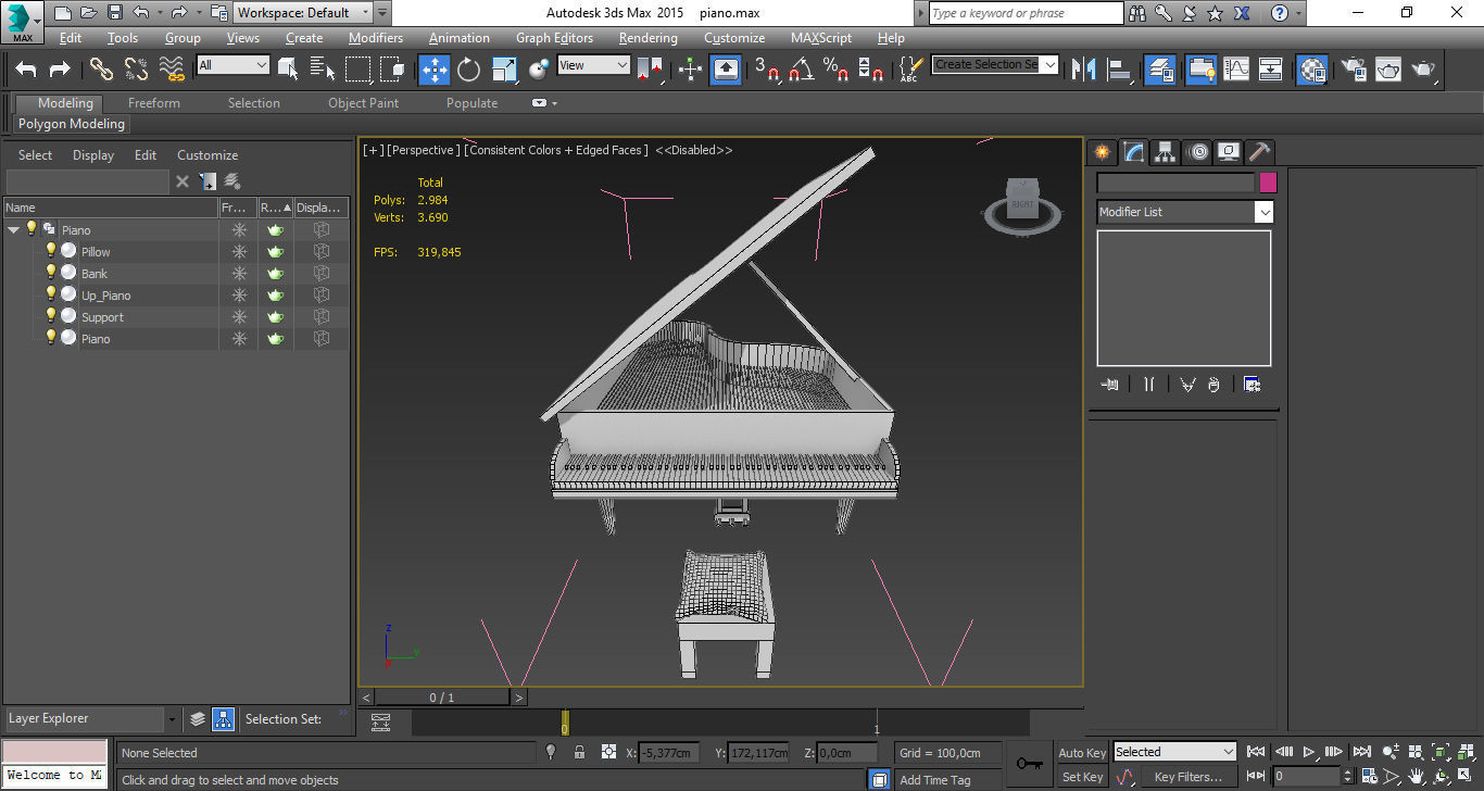 Piano with stool Low-poly 3D model_22