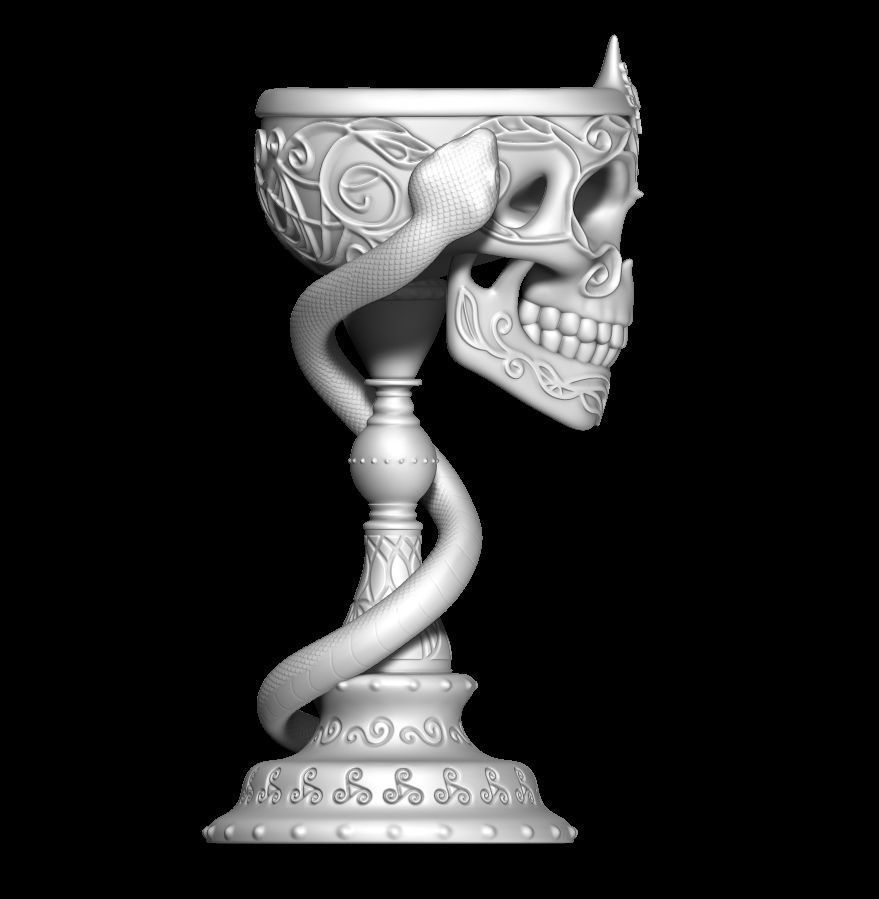 Scull goblet V2 with snake 3D print model_1