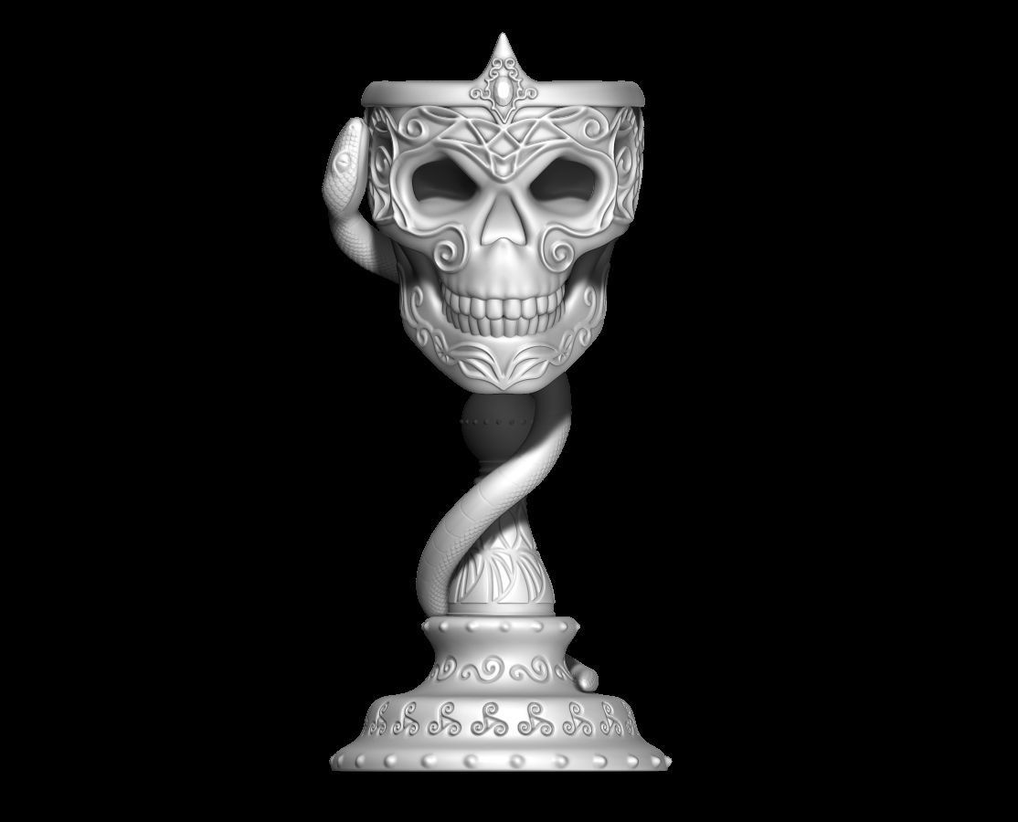 Scull goblet V2 with snake 3D print model_4