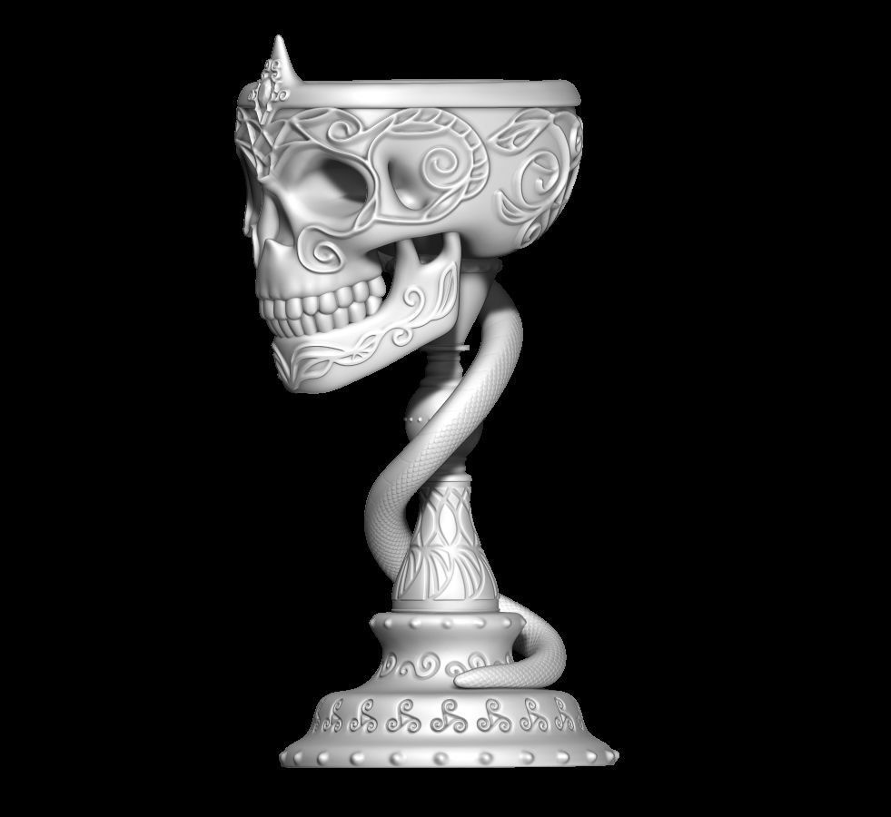 Scull goblet V2 with snake 3D print model_3