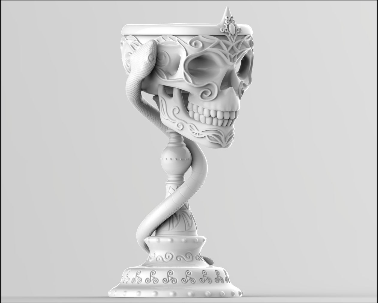Scull goblet V2 with snake 3D print model_0