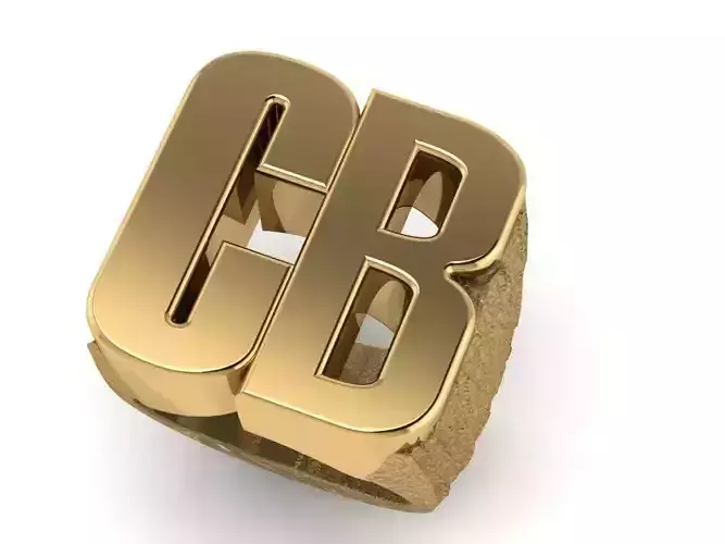 Initial ring in yellow gold 3D print model