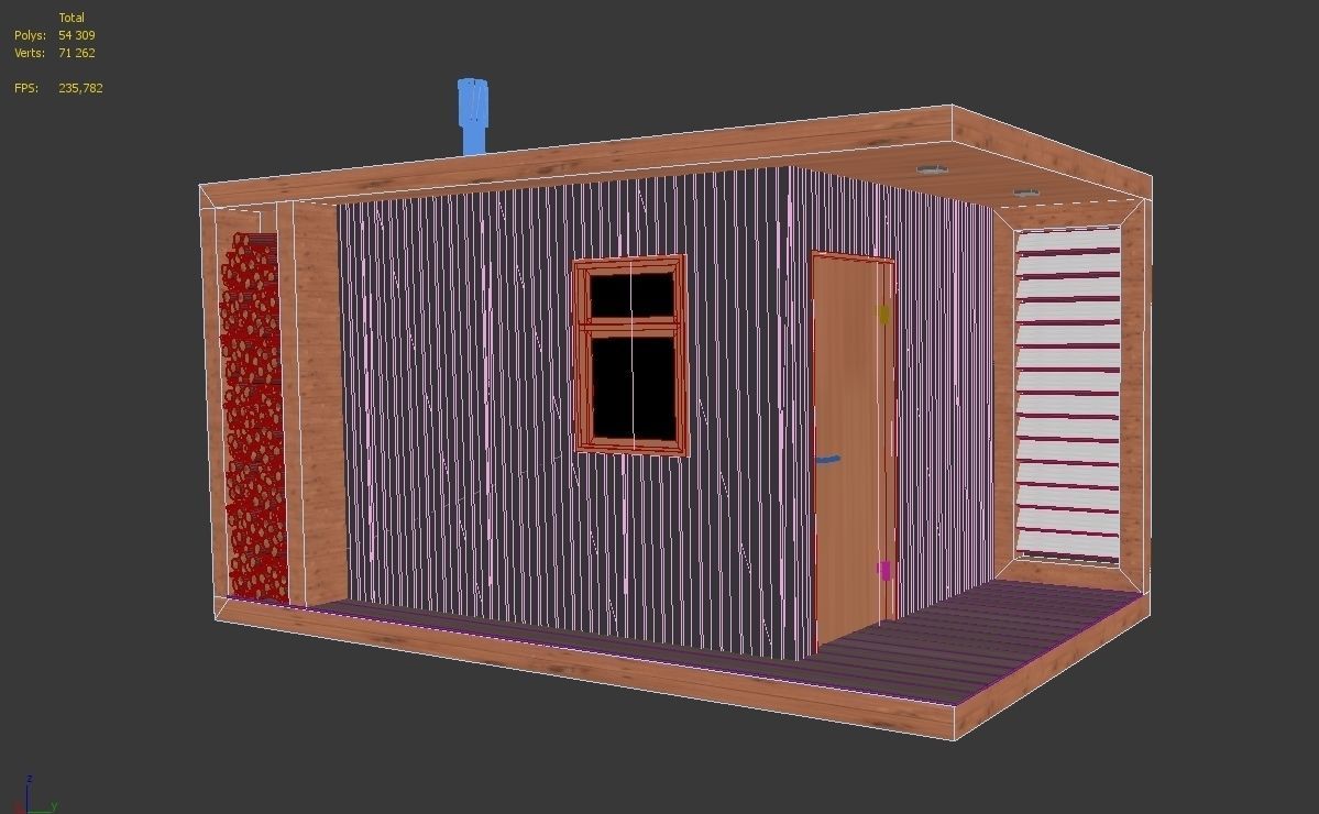 Bathhouse wooden shed 3D model_2