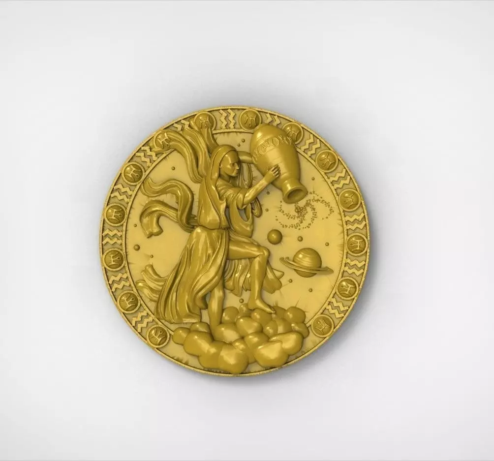 Aquarius 3D print model gold medallion 3D print model_0