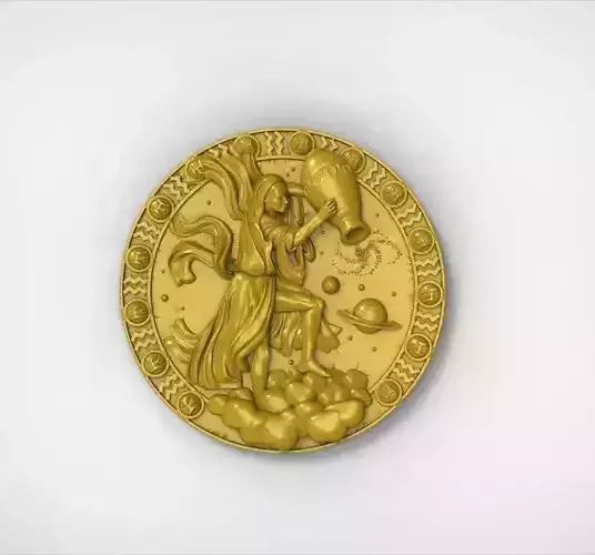 Aquarius 3D print model gold medallion