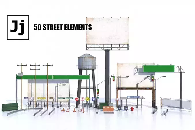 Street Elements Package JJ Low-poly 3D model