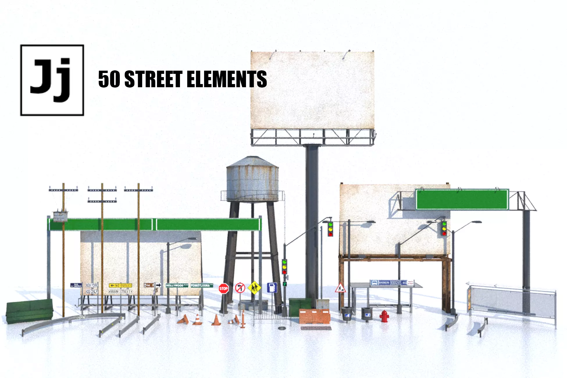 Street Elements Package JJ Low-poly 3D model_0