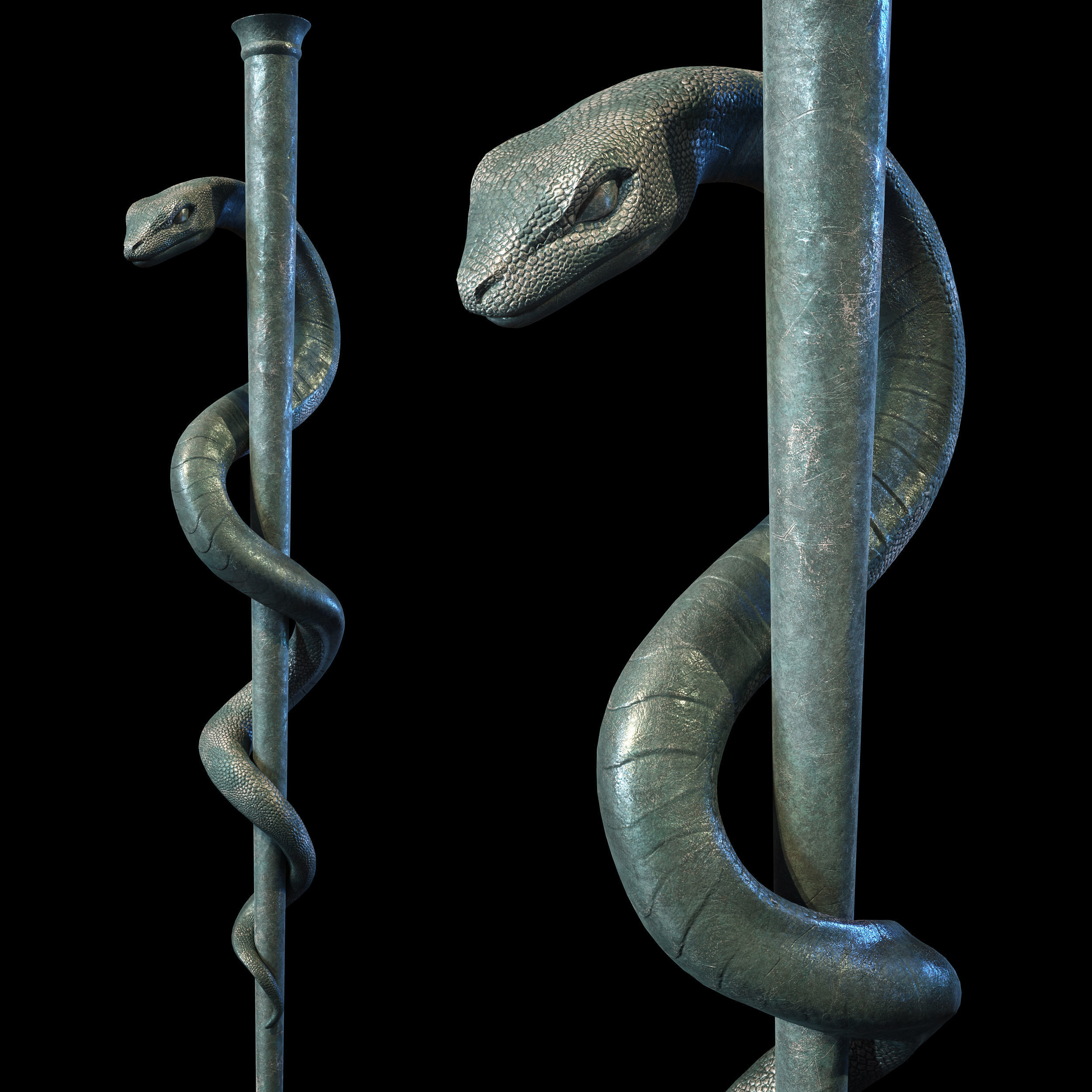 Medical symbol Asclepius PBR lowpoly Low-poly 3D model_1