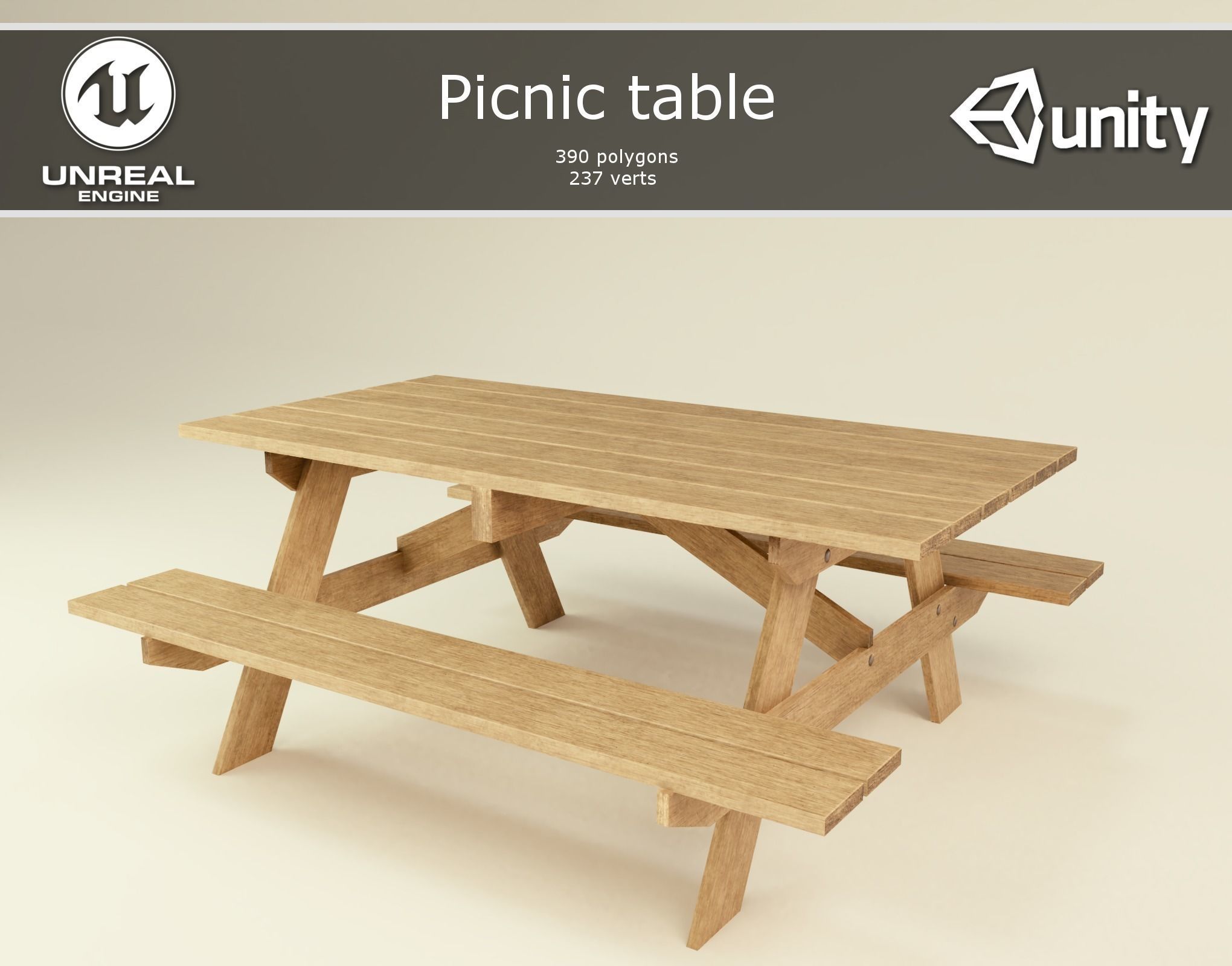 picnic table Low-poly 3D model