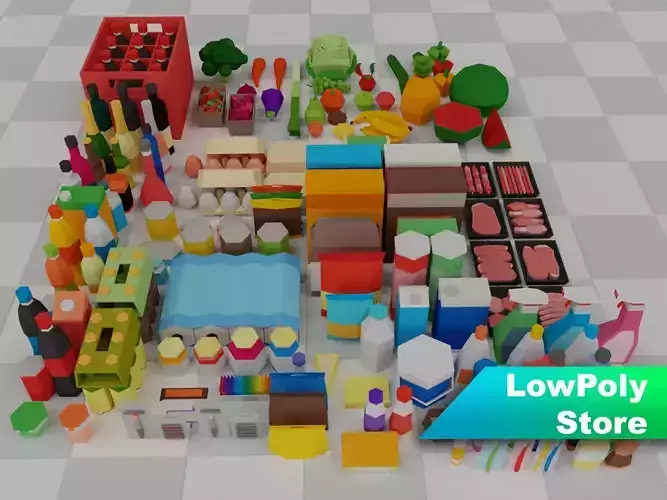 Low Poly Supermarket Set machine Low-poly 3D model