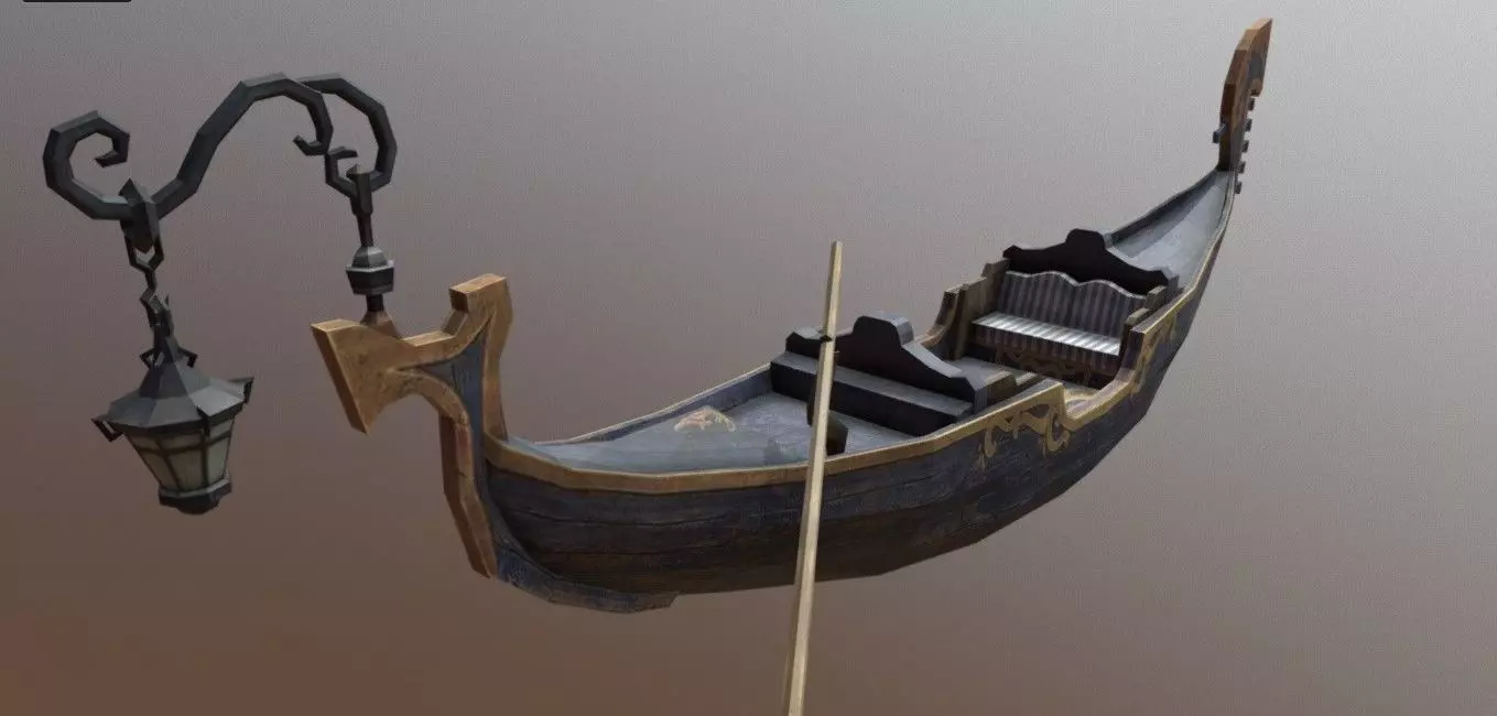 Gondola with paddle Low-poly 3D model_0