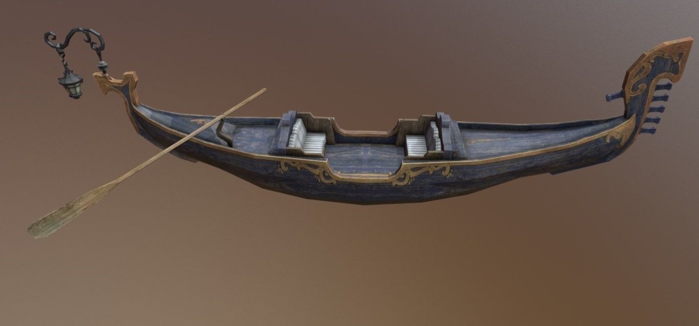 Gondola with paddle Low-poly 3D model_1