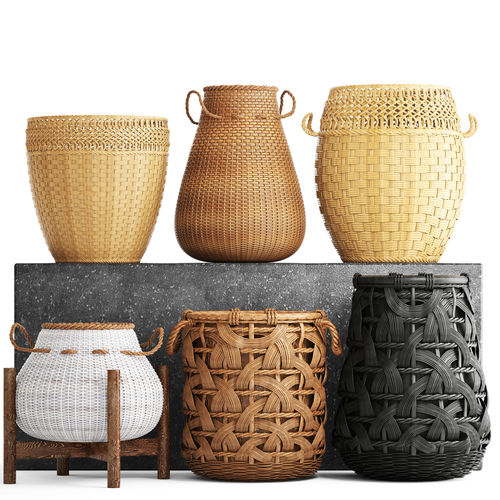 Basket Rattan set collection 3D model