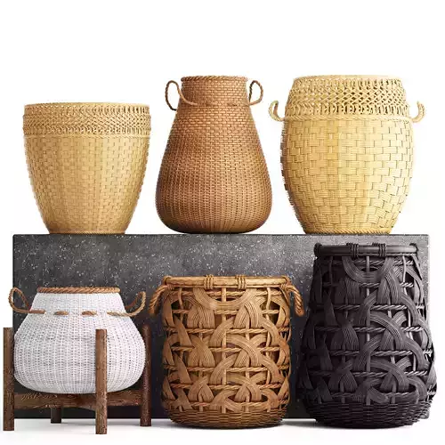Basket Rattan set collection 3D model