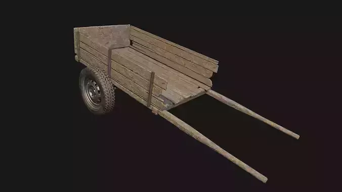 Low Poly PBR Wooden Cart Low-poly 3D model