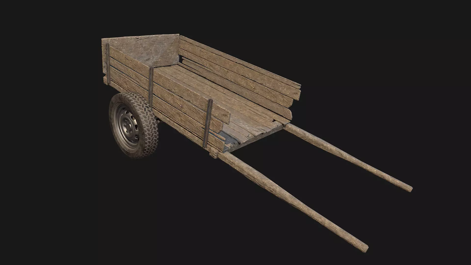 Low Poly PBR Wooden Cart Low-poly 3D model_0