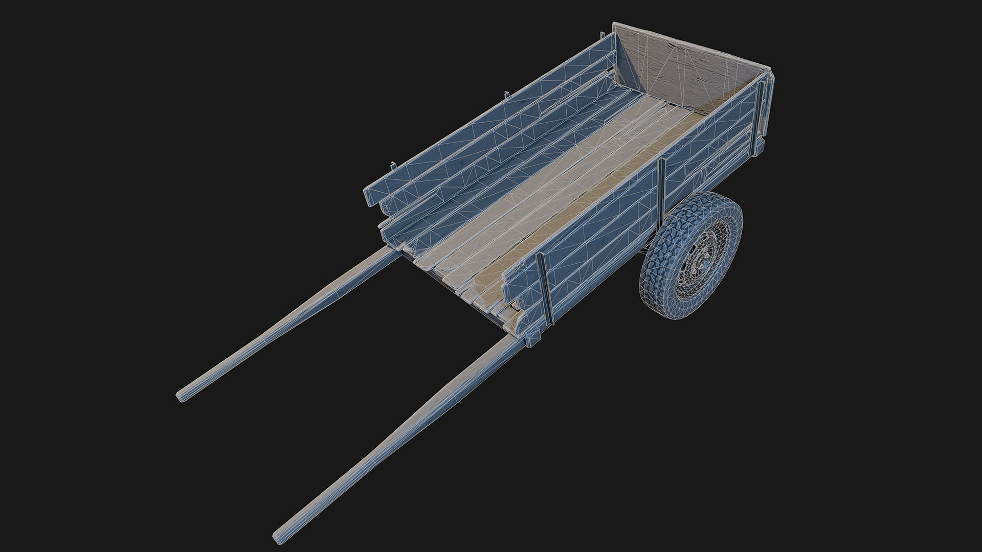 Low Poly PBR Wooden Cart Low-poly 3D model_9