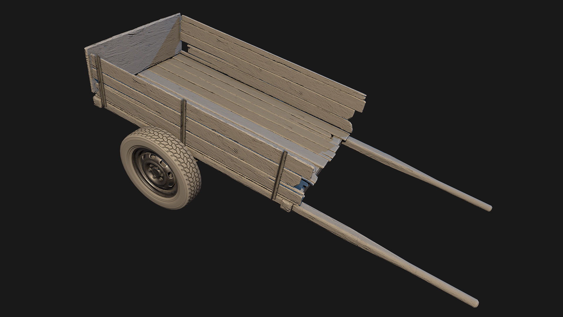 Low Poly PBR Wooden Cart Low-poly 3D model_5