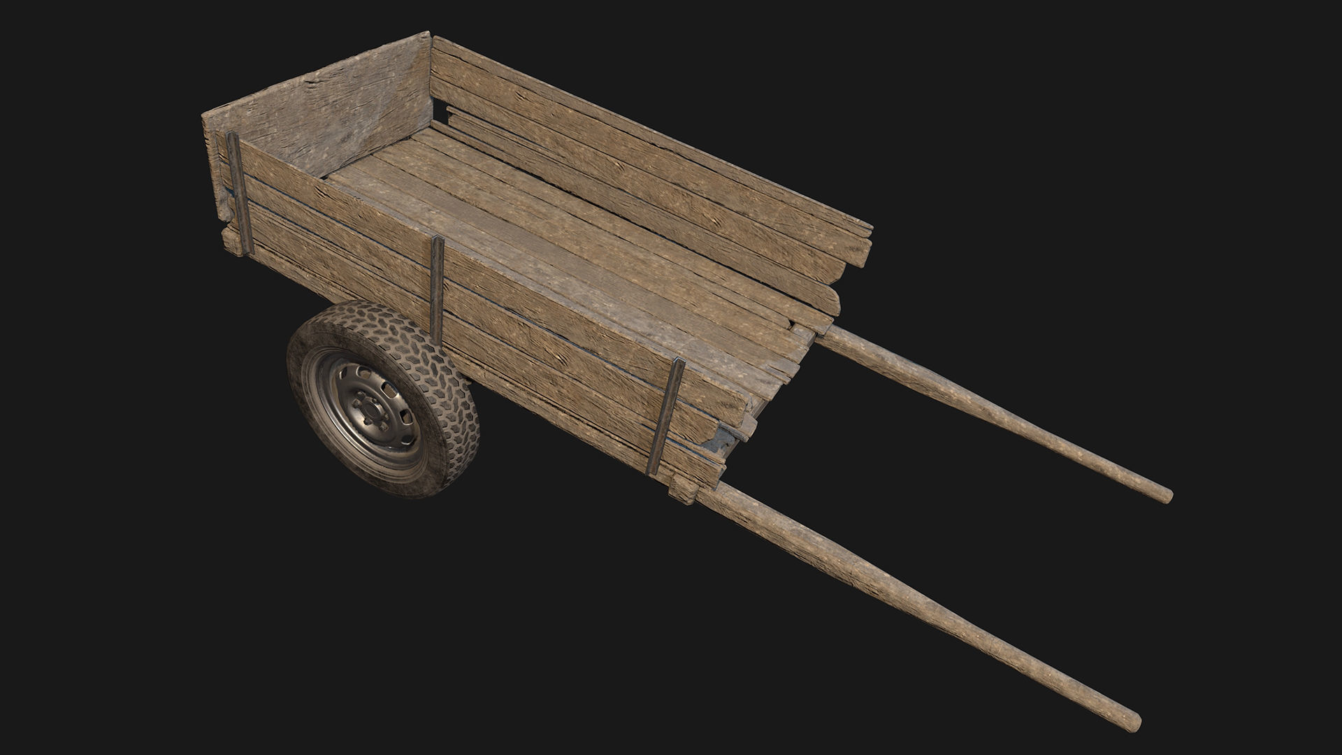 Low Poly PBR Wooden Cart Low-poly 3D model_4