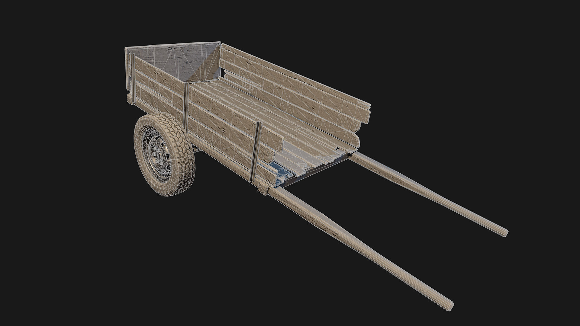 Low Poly PBR Wooden Cart Low-poly 3D model_3