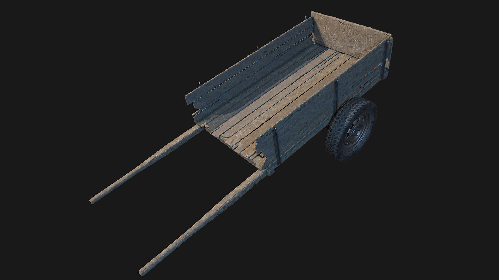 Low Poly PBR Wooden Cart Low-poly 3D model_7